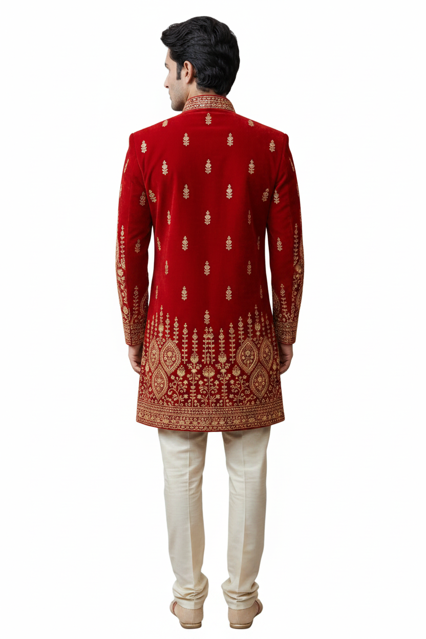 Royal Red Embroidered Sherwani for Men