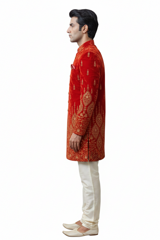 Royal Red Embroidered Sherwani for Men