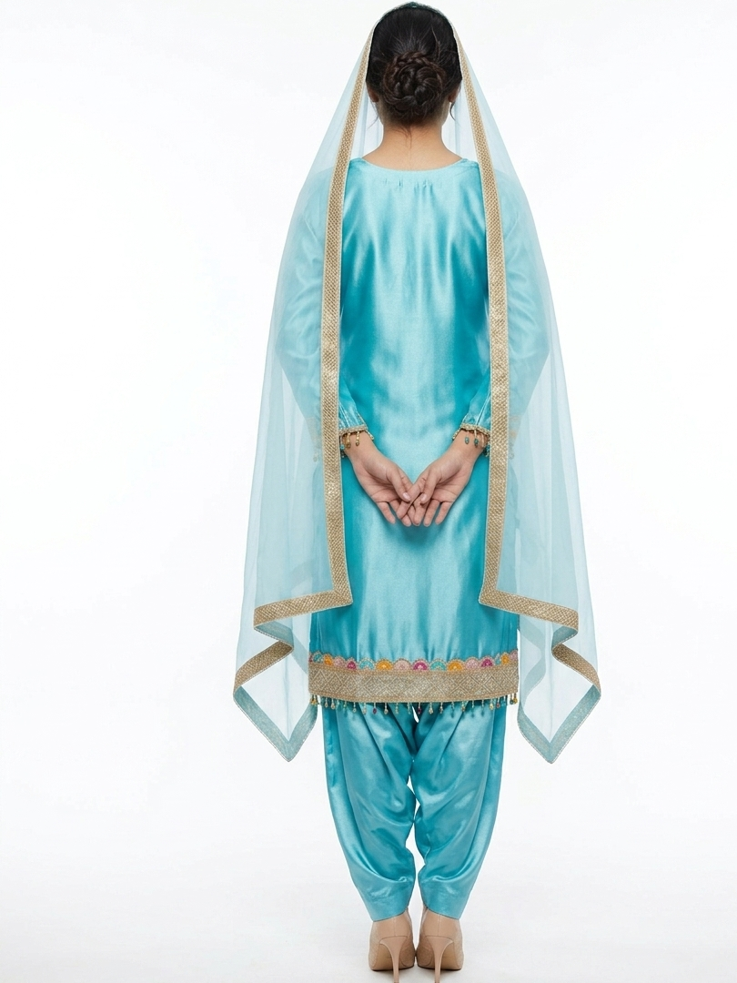 Blue Silk Patiala Salwar Suit Featuring Intricate Floral Resham & Zari Embroidery for Weddings and Festivals