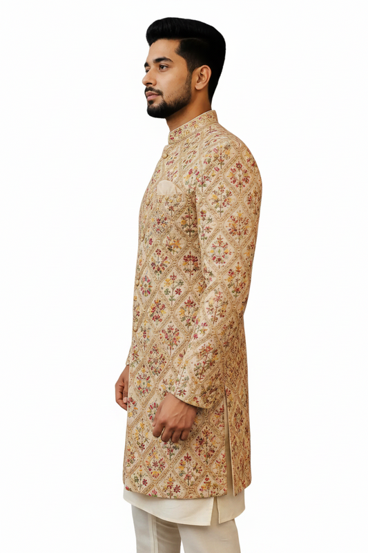 Luxury Cream Floral Embroidered Sherwani for Men – Designer Wedding & Festive Ethnic Wear