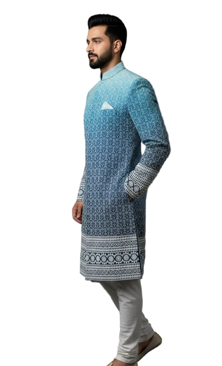 Royal Blue Ombre Sherwani for Men | Designer Wedding Sherwani – SB SABRAHAD