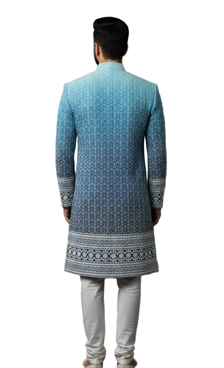 Royal Blue Ombre Sherwani for Men | Designer Wedding Sherwani – SB SABRAHAD