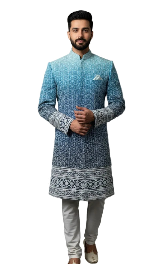 Royal Blue Ombre Sherwani for Men | Designer Wedding Sherwani – SB SABRAHAD