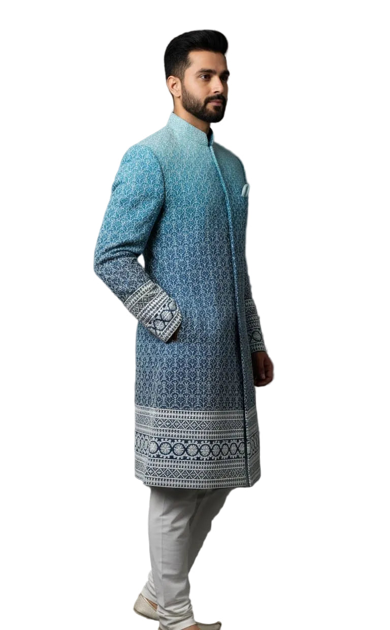 Royal Blue Ombre Sherwani for Men | Designer Wedding Sherwani – SB SABRAHAD