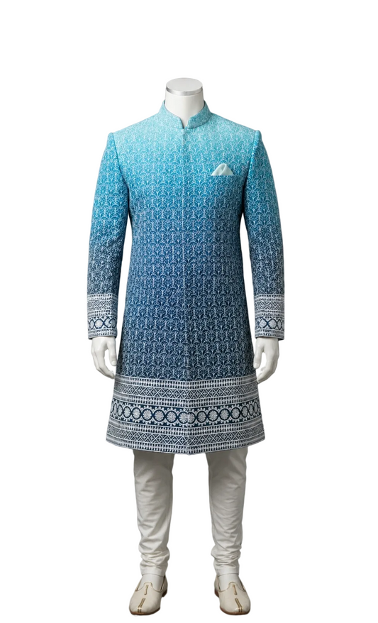 Royal Blue Ombre Sherwani for Men | Designer Wedding Sherwani – SB SABRAHAD