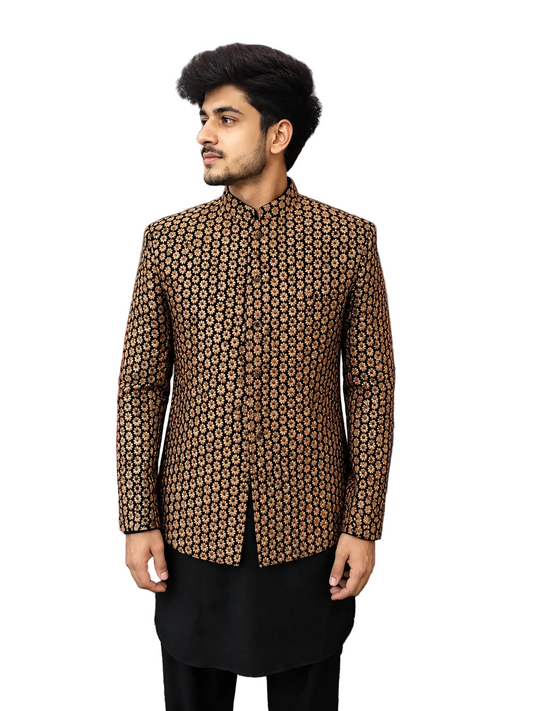 Royal Black & Gold Embroidered Sherwani for Men – Luxury Wedding & Festive Wear