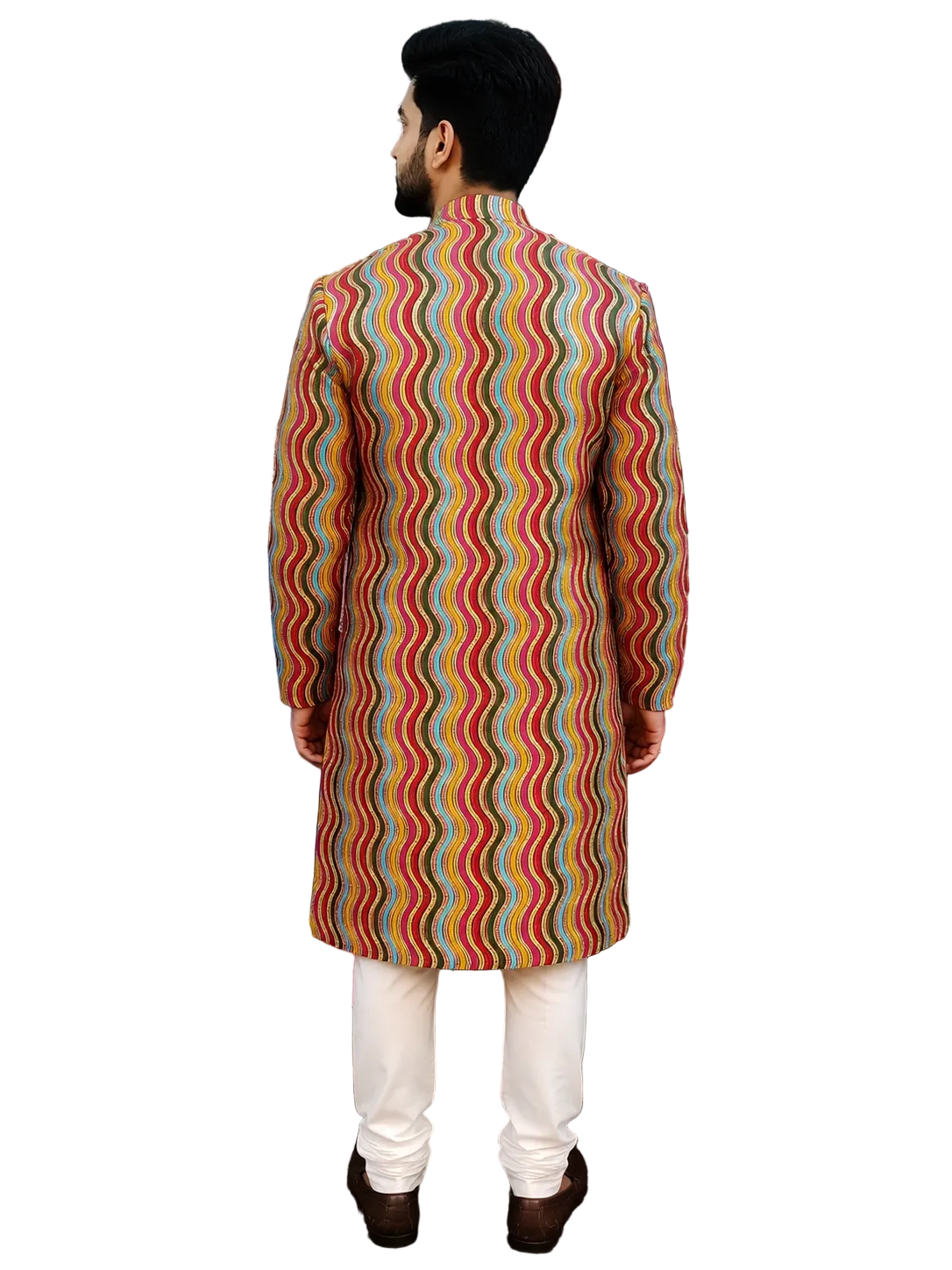 Designer Multicolor Wavy Pattern Sherwani for Men – Trendy Wedding & Festive Ethnic Wear