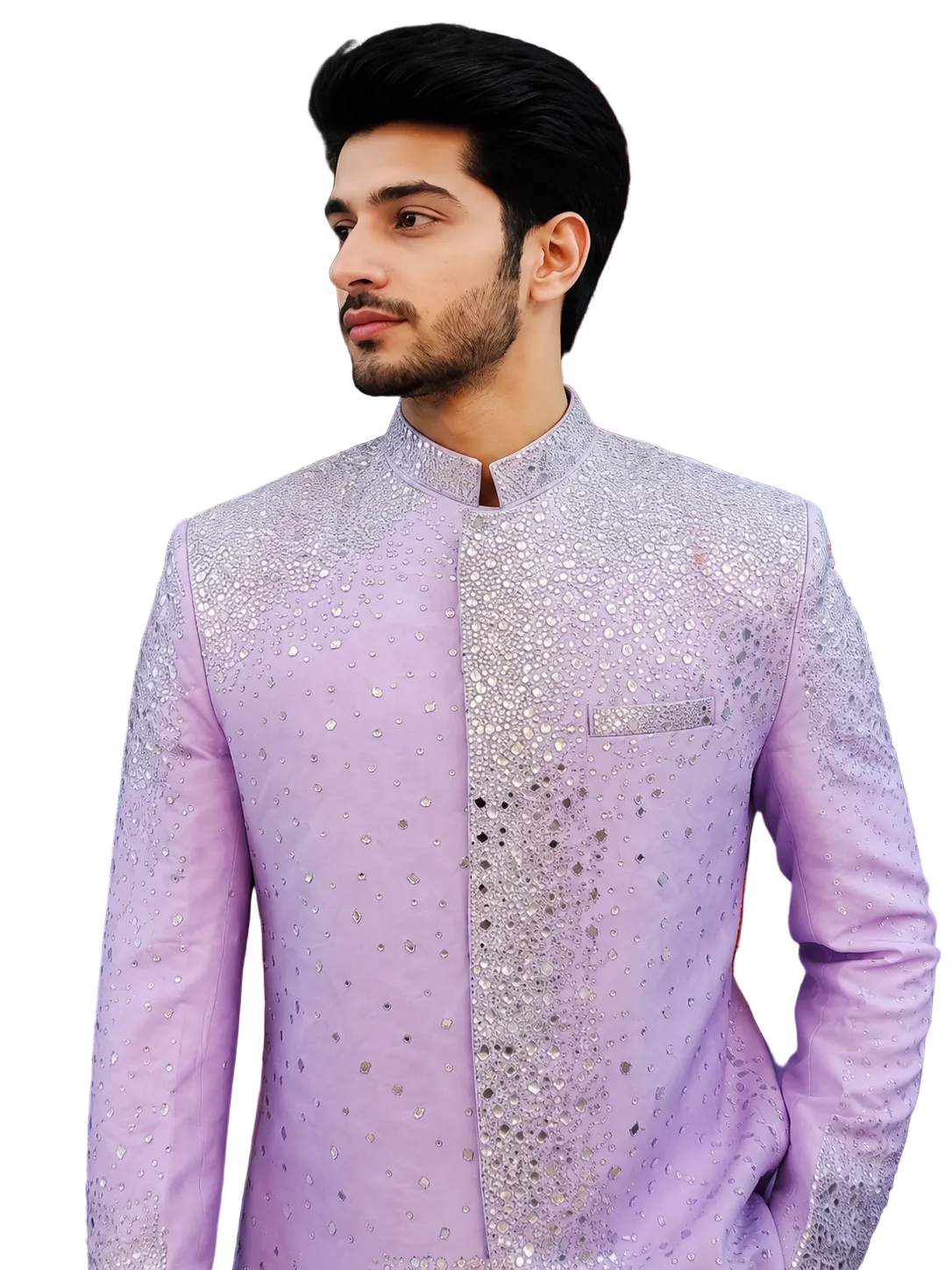 Luxury Lavender Mirror Work Sherwani for Men – Designer Wedding & Festive Ethnic Wear