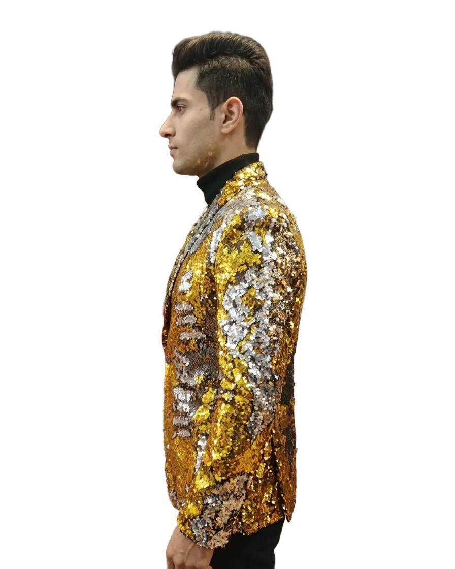 Luxury Gold & Silver Sequin Blazer for Men | Designer Party Wear Slim Fit Wedding, Reception & Stage Performance blazer
