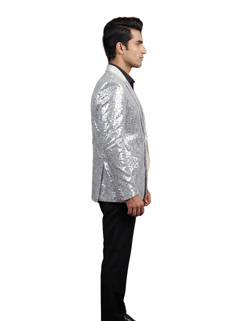 Silver Sequin Blazer Look – Modern Festive