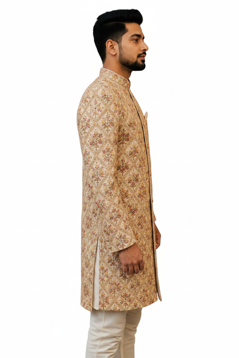Luxury Cream Floral Embroidered Sherwani for Men – Designer Wedding & Festive Ethnic Wear