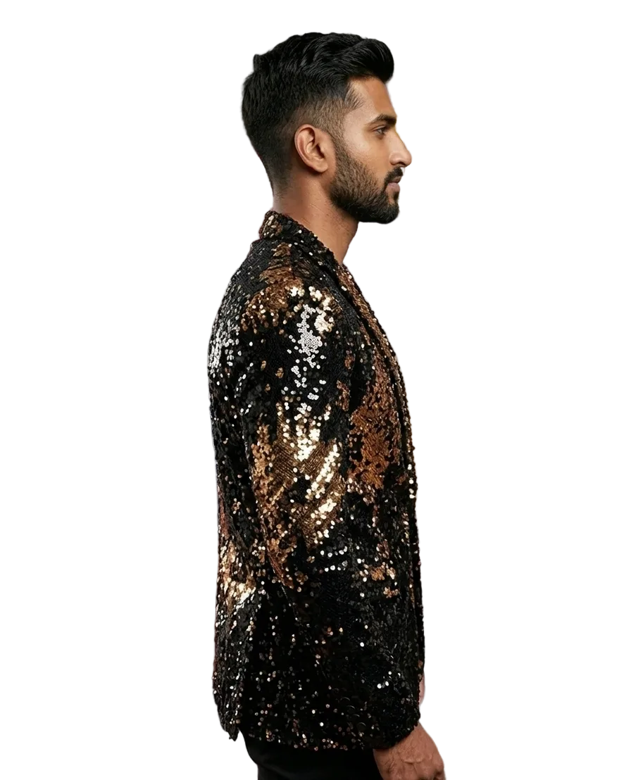 Luxury Black & Gold Sequin Designer Blazer for Men | Premium Party Wear Sparkle Tuxedo Jacket