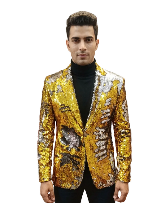 Luxury Gold & Silver Sequin Blazer for Men | Designer Party Wear Slim Fit Wedding, Reception & Stage Performance blazer