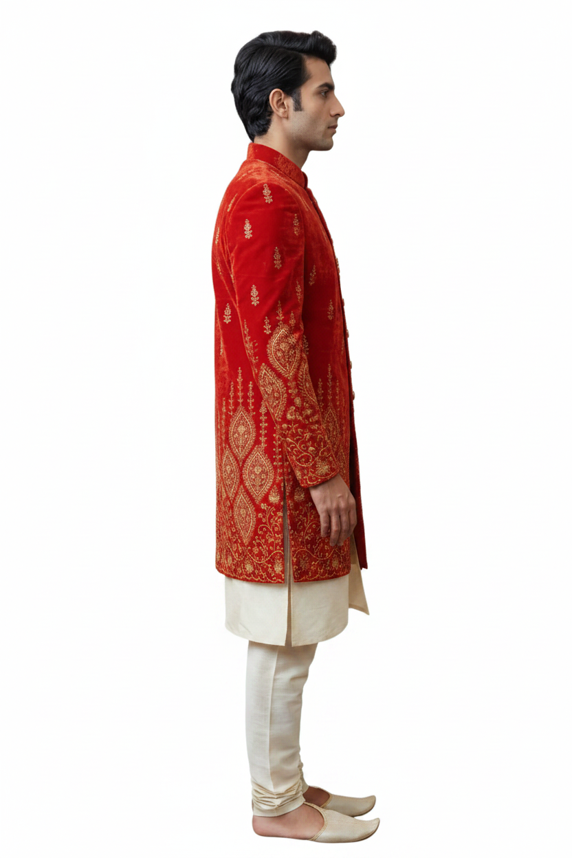 Royal Red Embroidered Sherwani for Men