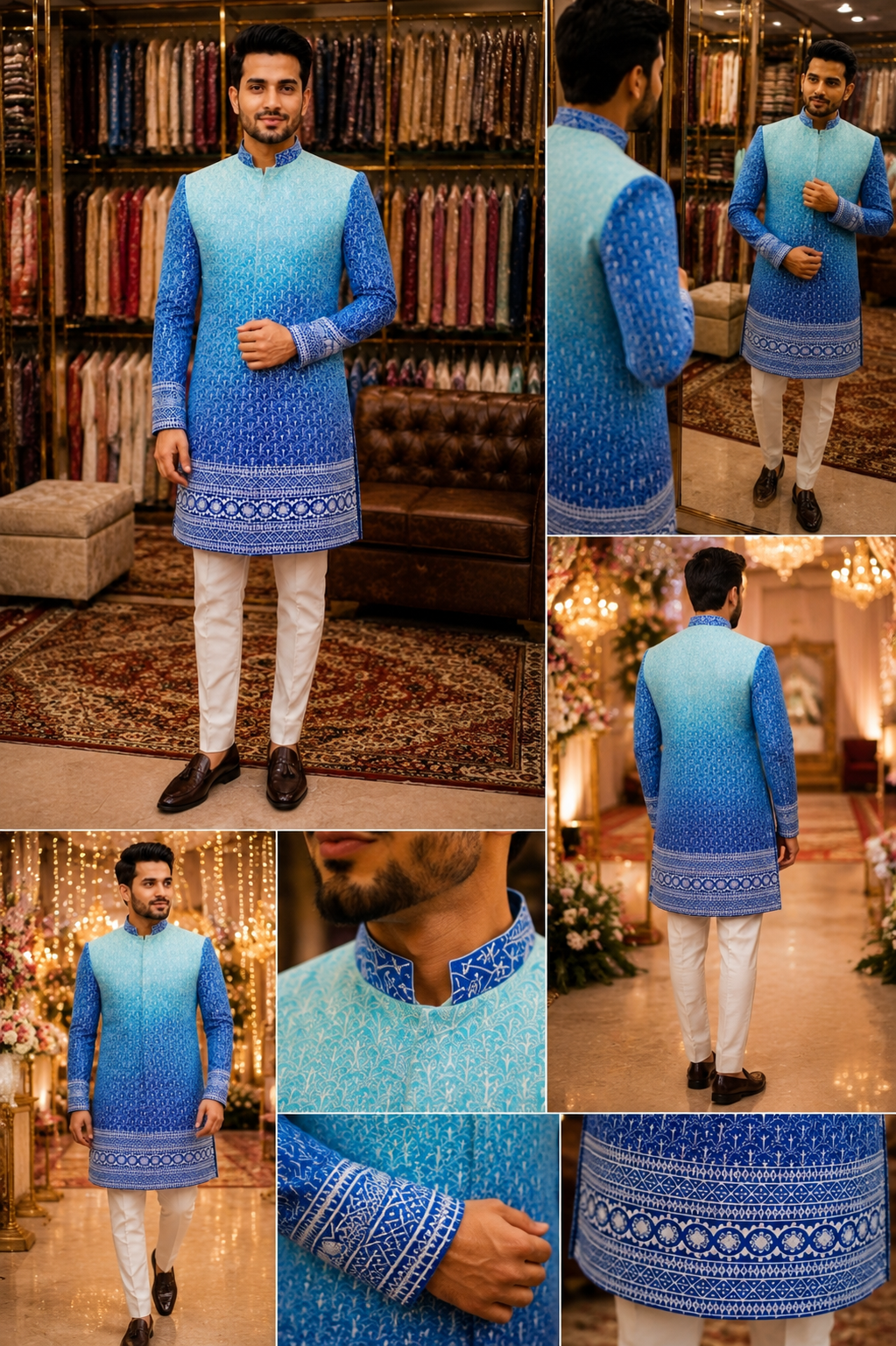 Royal Blue Ombre Sherwani for Men | Designer Wedding Sherwani – SB SABRAHAD
