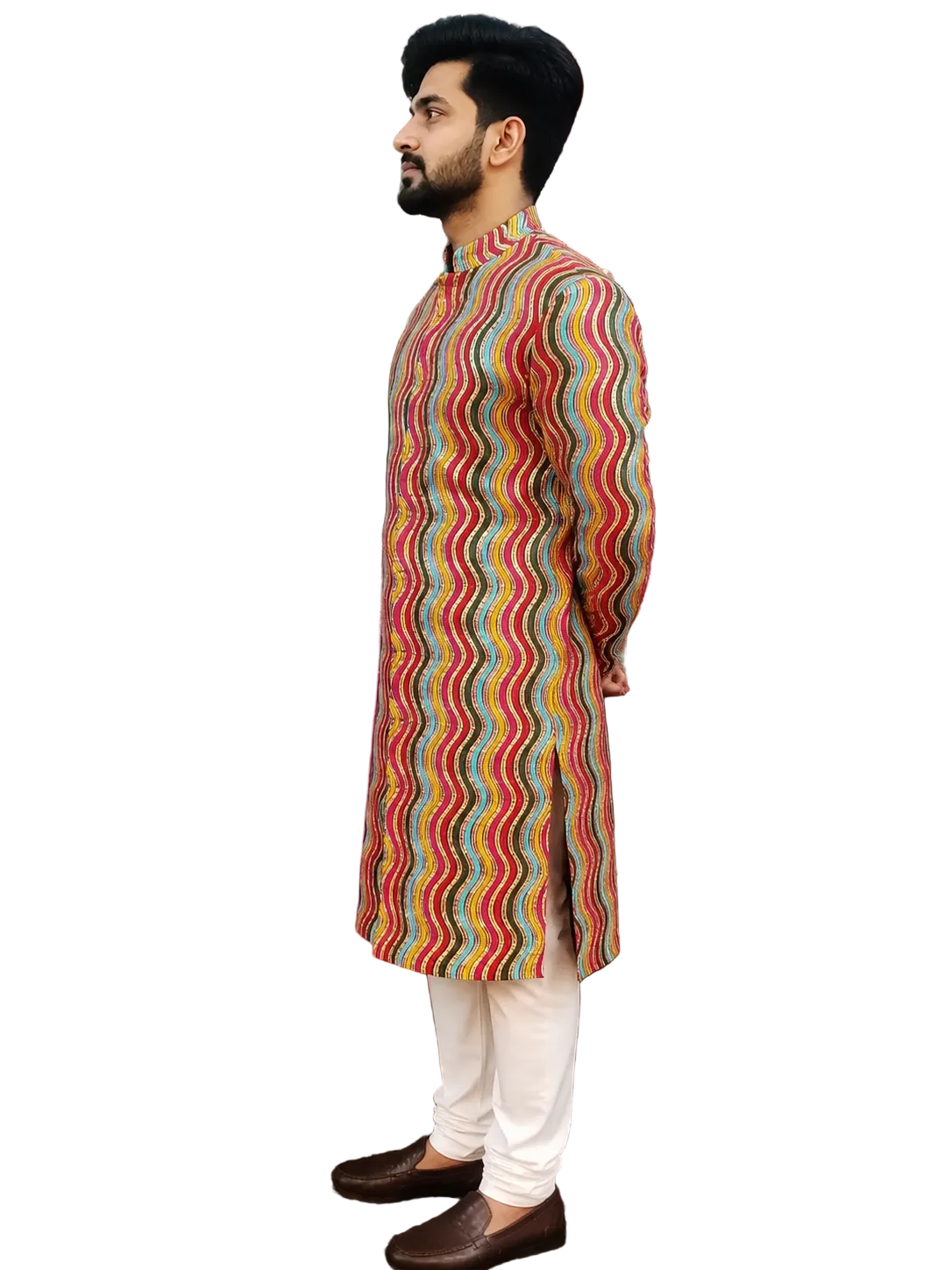 Designer Multicolor Wavy Pattern Sherwani for Men – Trendy Wedding & Festive Ethnic Wear