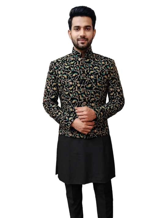 Royal Black Embroidered Sherwani for Men – Designer Wedding & Festive Ethnic Wear
