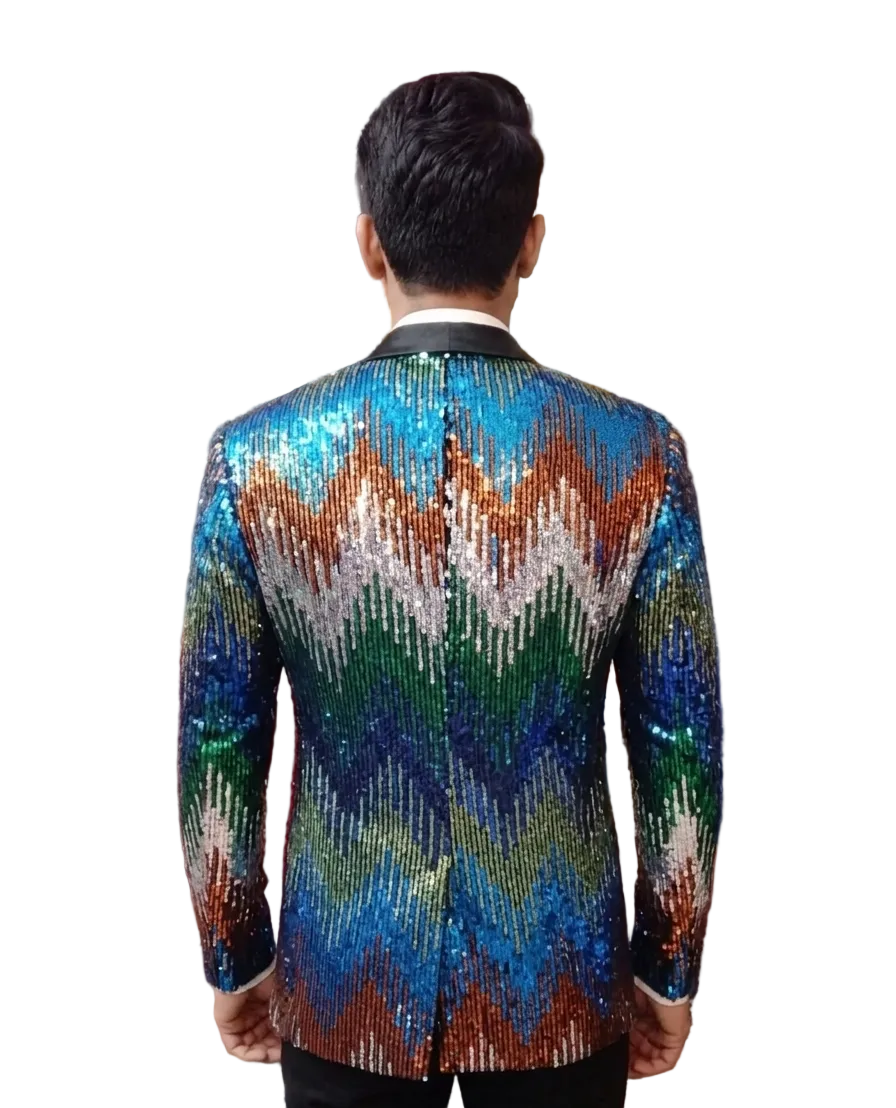 Premium Multicolor Sequin Party Blazer for Men | Luxury Designer Shimmer Tuxedo Jacket for Weddings & Events