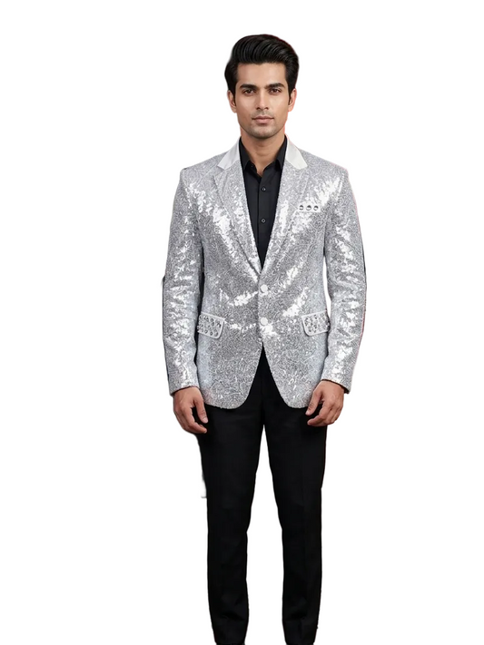 Silver Sequin Blazer Look – Modern Festive