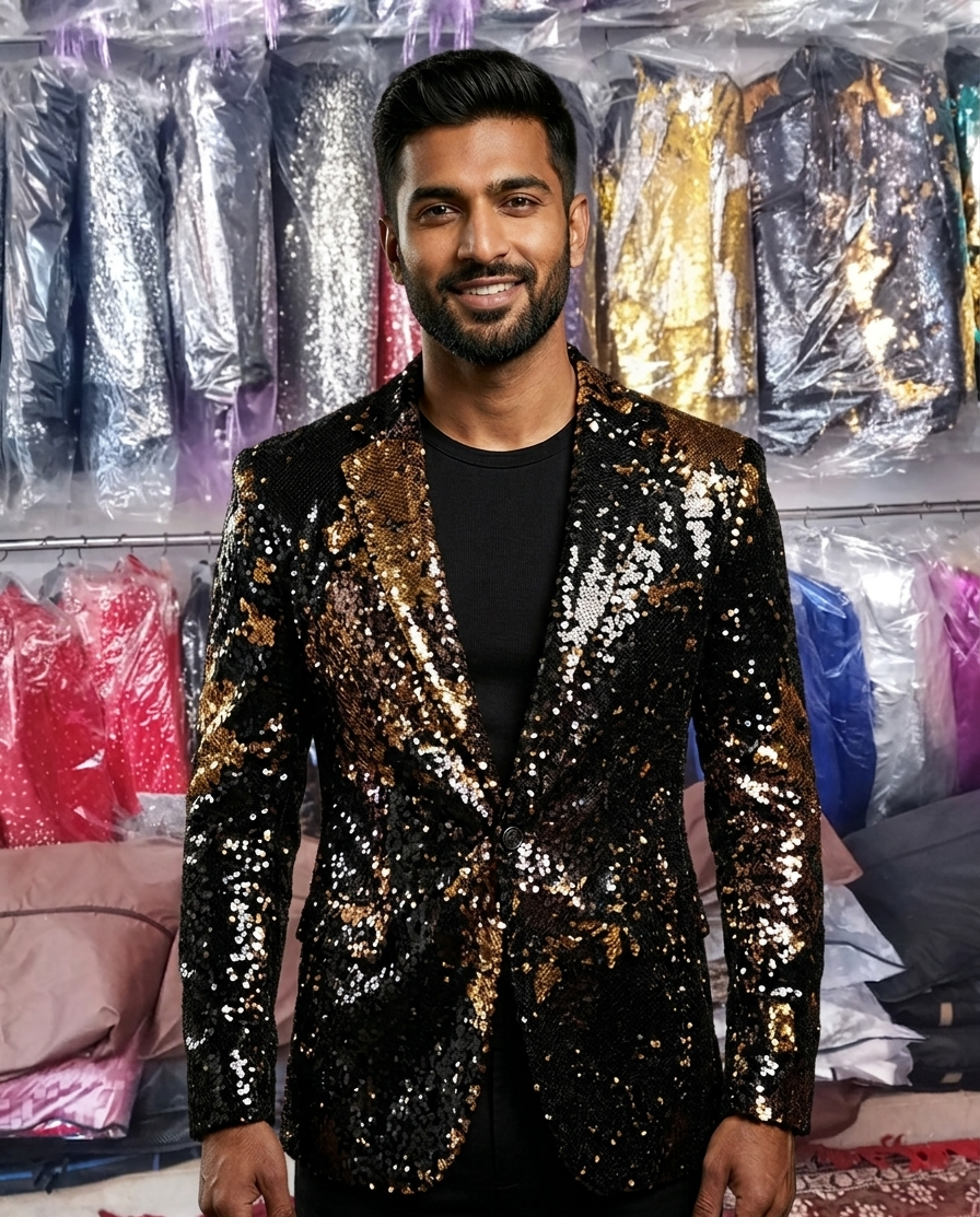 Luxury Black & Gold Sequin Designer Blazer for Men | Premium Party Wear Sparkle Tuxedo Jacket