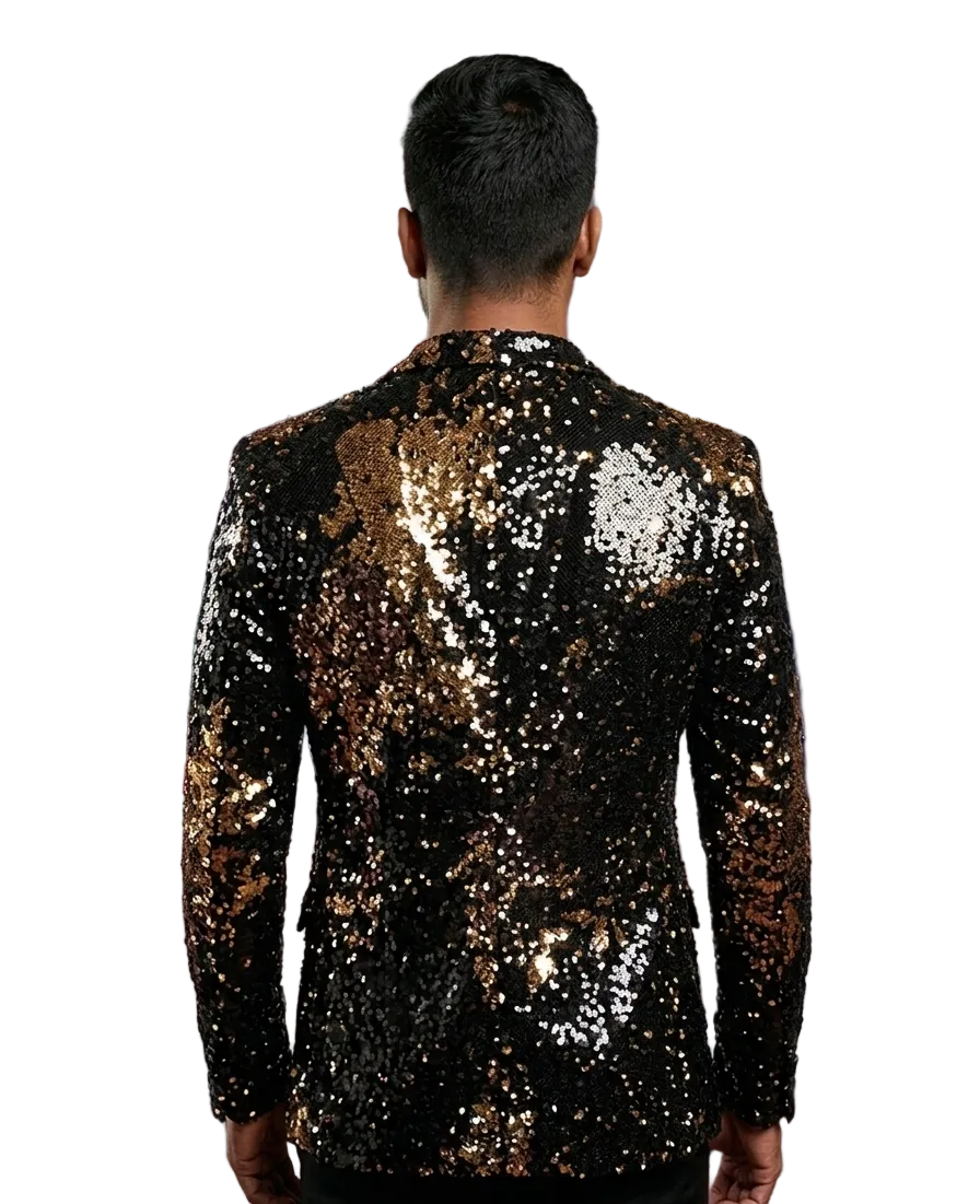 Luxury Black & Gold Sequin Designer Blazer for Men | Premium Party Wear Sparkle Tuxedo Jacket