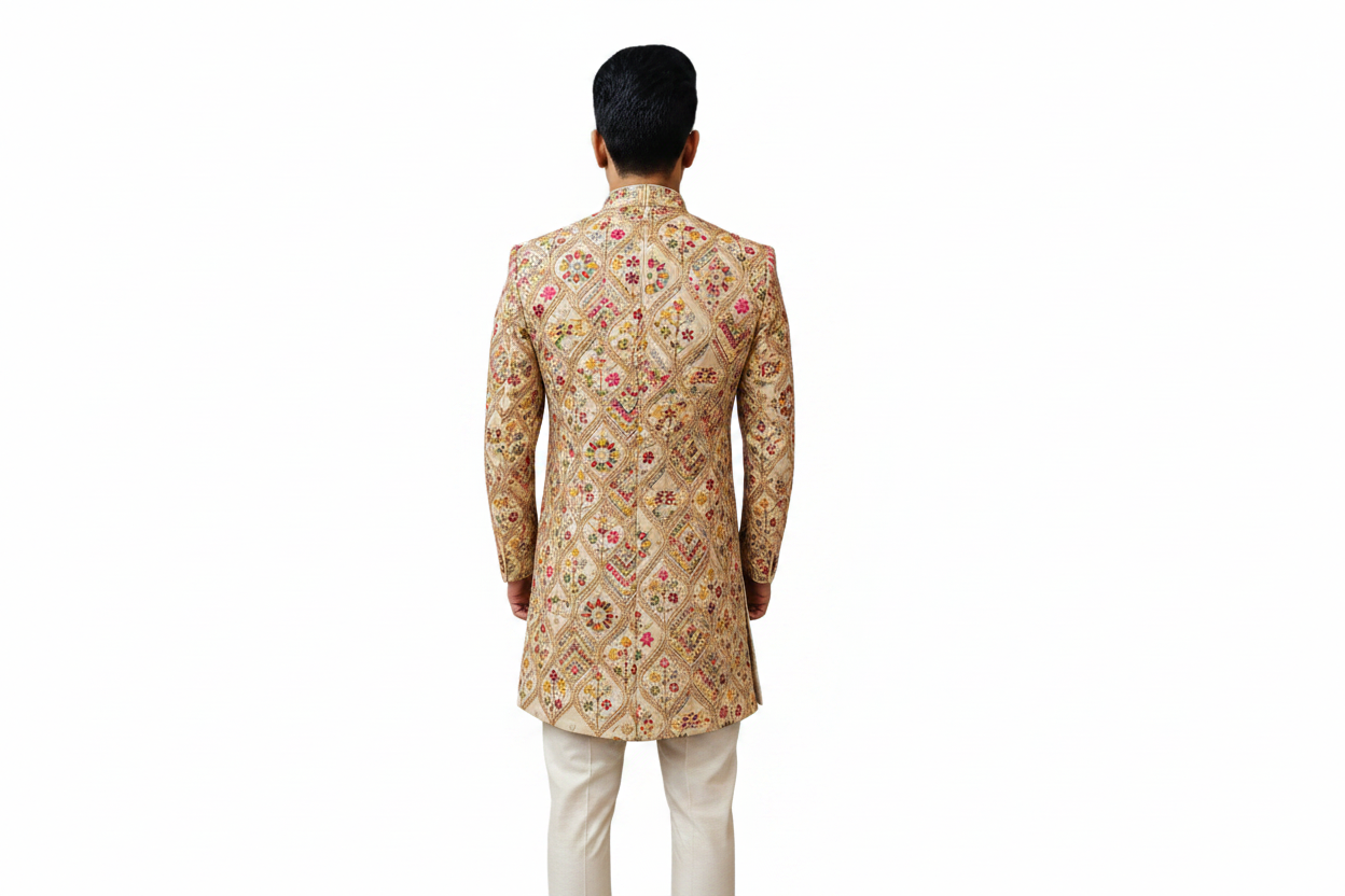 Luxury Cream Floral Embroidered Sherwani for Men – Designer Wedding & Festive Ethnic Wear