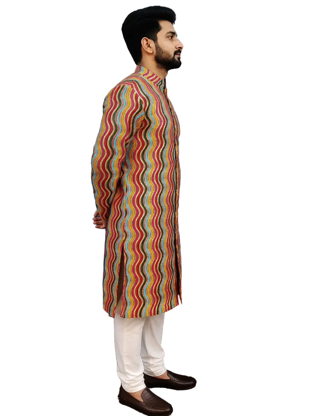 Designer Multicolor Wavy Pattern Sherwani for Men – Trendy Wedding & Festive Ethnic Wear