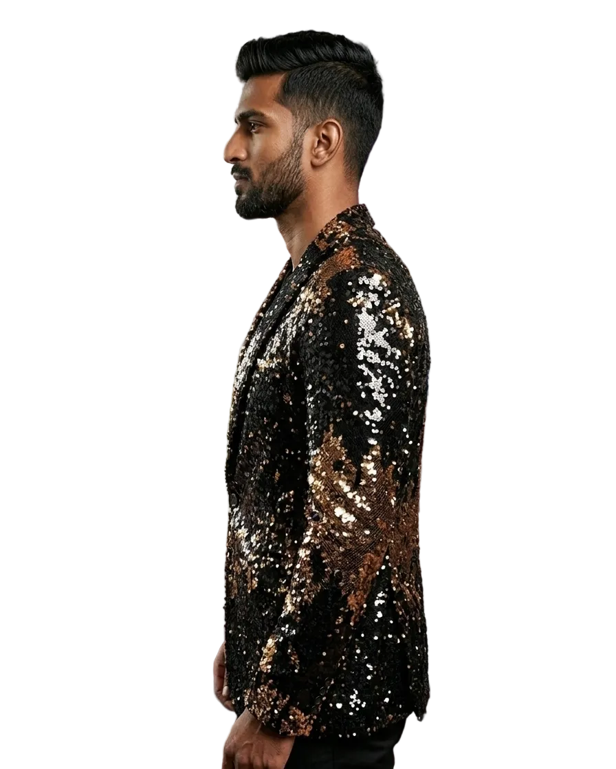 Luxury Black & Gold Sequin Designer Blazer for Men | Premium Party Wear Sparkle Tuxedo Jacket