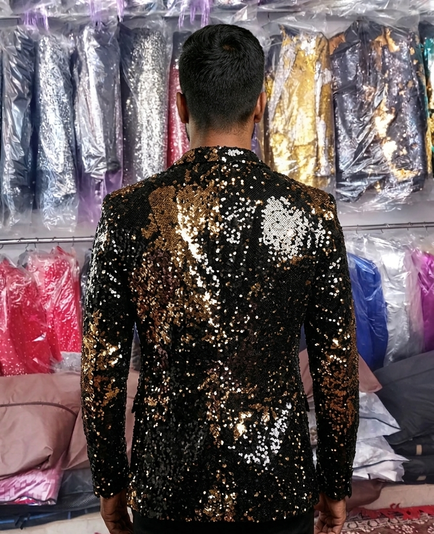 Luxury Black & Gold Sequin Designer Blazer for Men | Premium Party Wear Sparkle Tuxedo Jacket