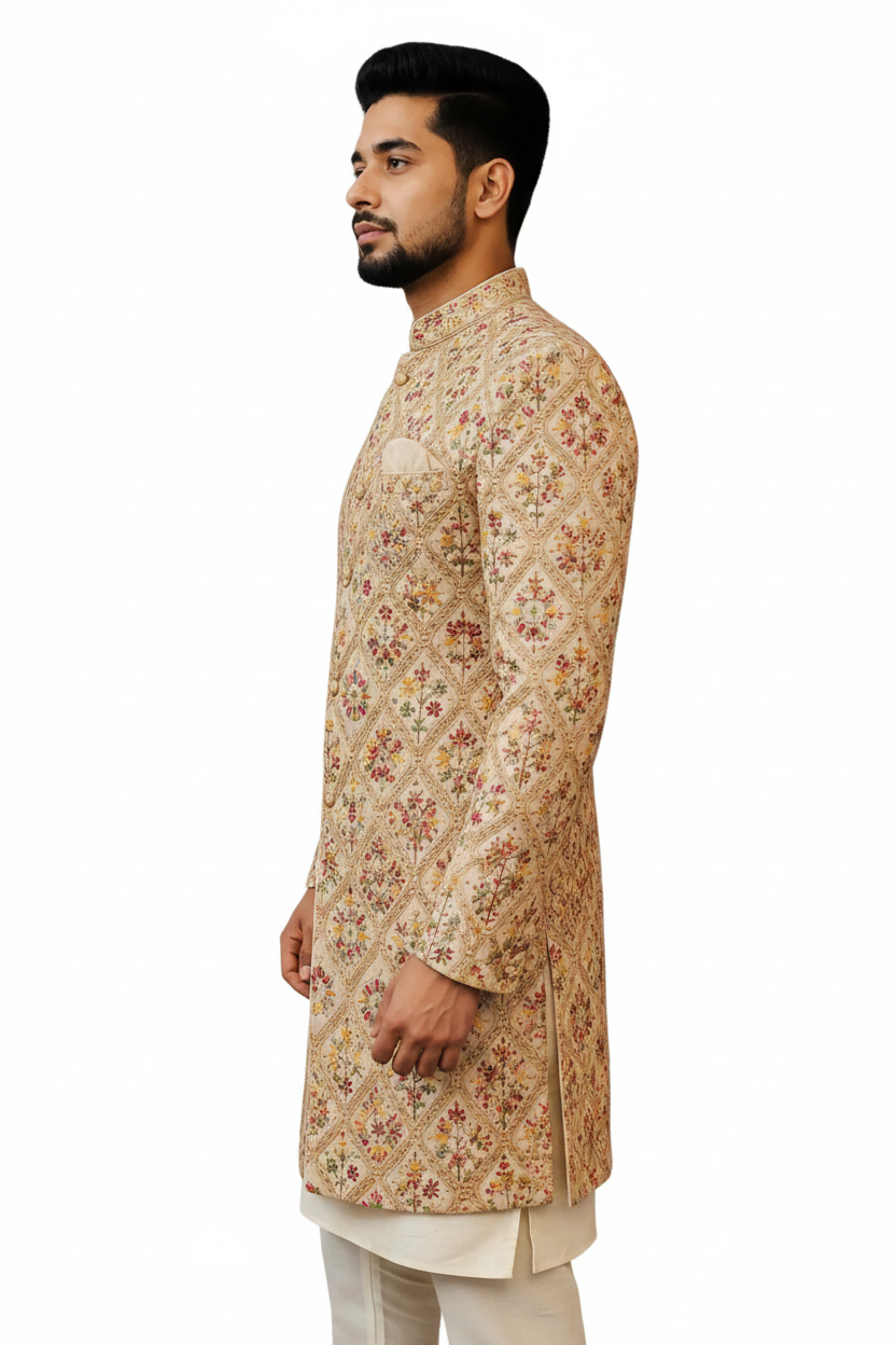 Luxury Cream Floral Embroidered Sherwani for Men – Designer Wedding & Festive Ethnic Wear