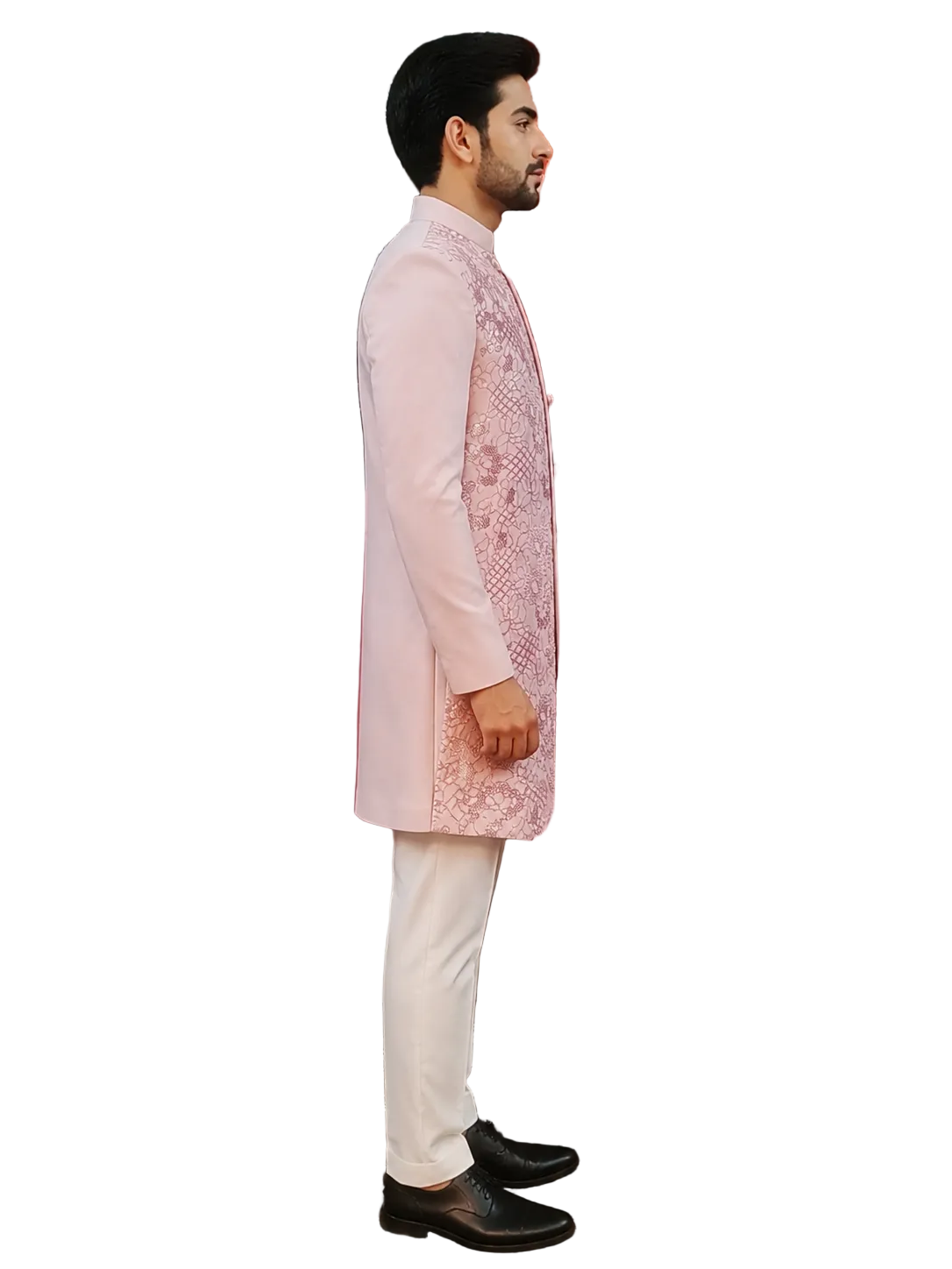 Elegant Blush Pink Embroidered Prince Coat Set