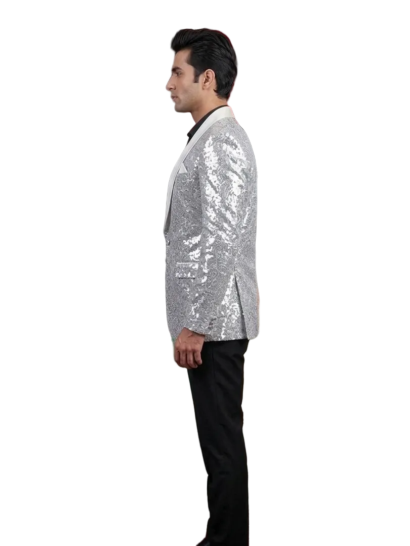 Silver Sequin Blazer Look – Modern Festive